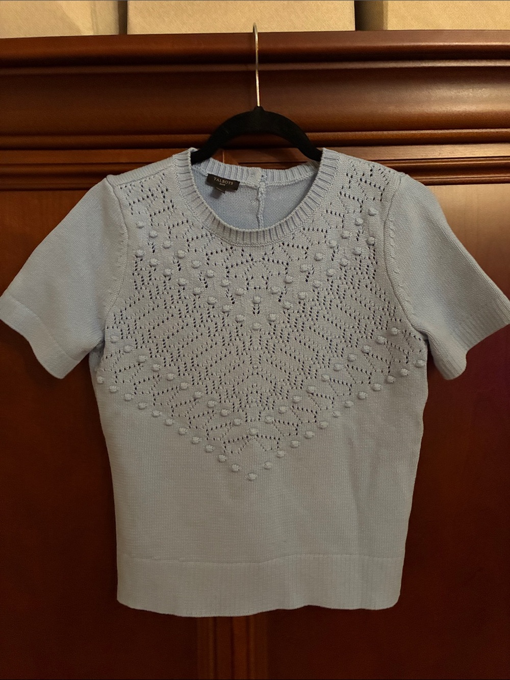 Talbots Powder Blue Pointelle Knit Short Sleeve Top